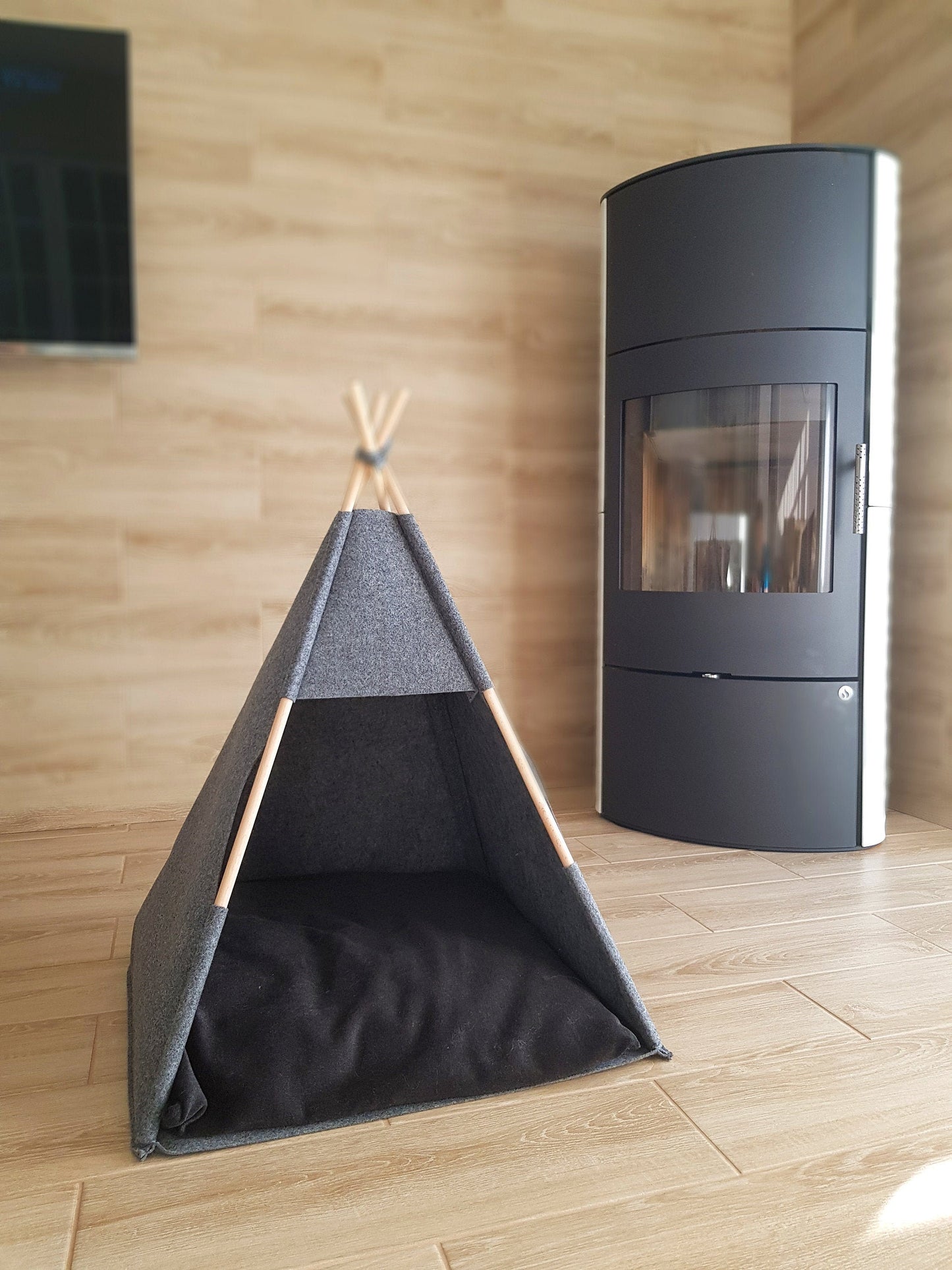 Pet bed, Teepee dog house Puptent, Grey soft eco-friendly felt of a strong form cozy place relax, personalized corgi, Pets dog cat rabbit