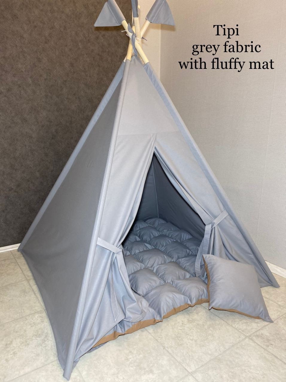 Teepees for kids, Gray Tent toddler, Ivory Tipi with blocking system, LED Light, Kids Teepee,  Play Tent , Girls Room Decor, kids furniture