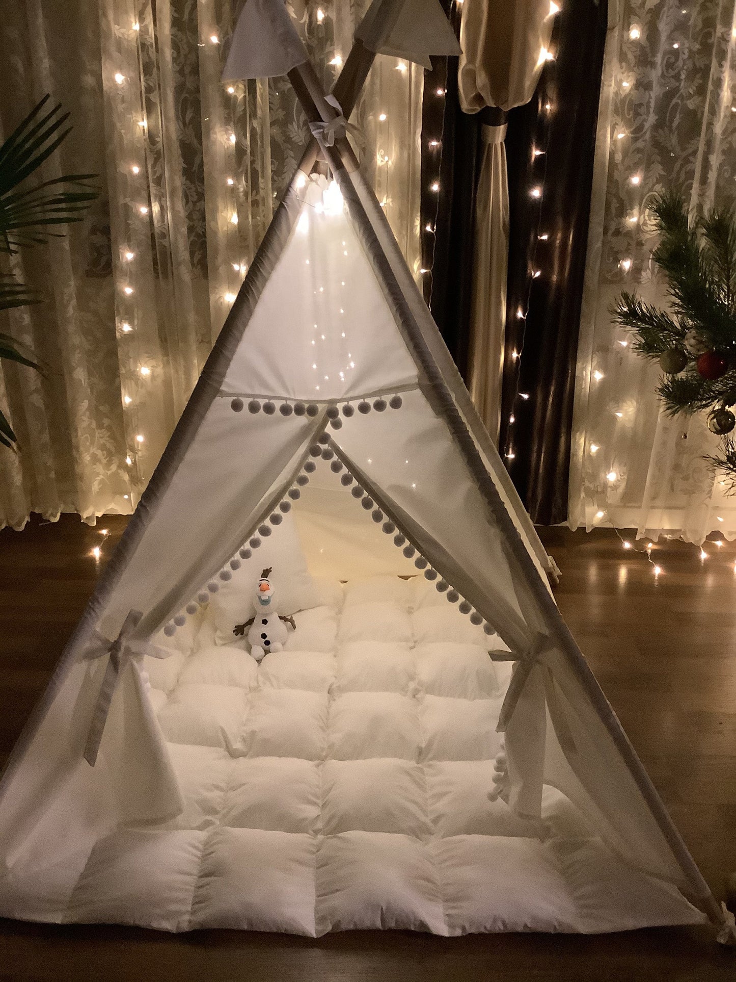 Teepees for kids, Tent Ivory ,Beige, Gray tent, Christmas gift Teepee, ecru fabric tent with Window Mat Tepee for Girl montessori furniture