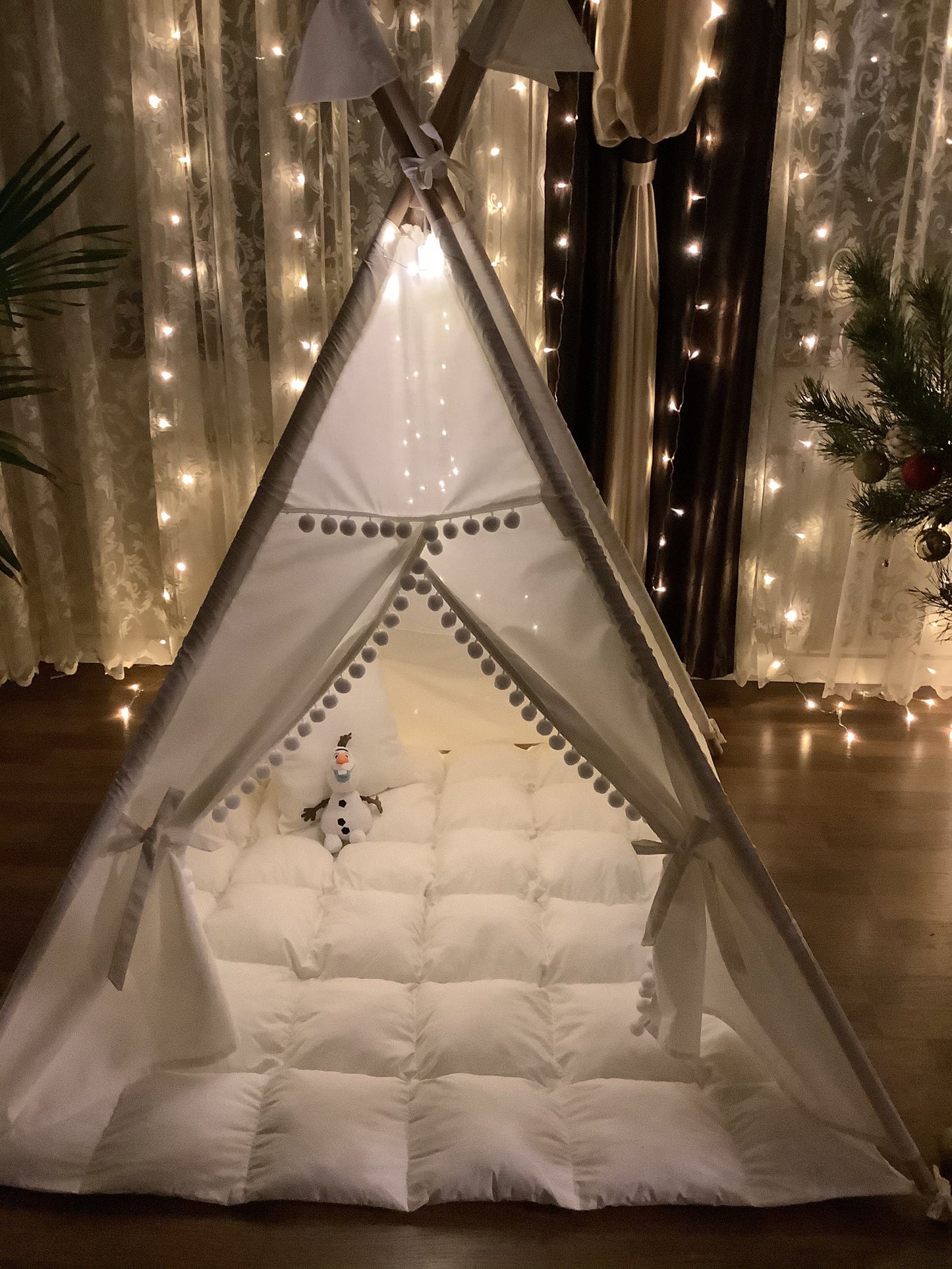 Teepees for kids, Tent Ivory ,Beige, Gray tent, Christmas gift Teepee, ecru fabric tent with Window Mat Tepee  for Girl montessori furniture