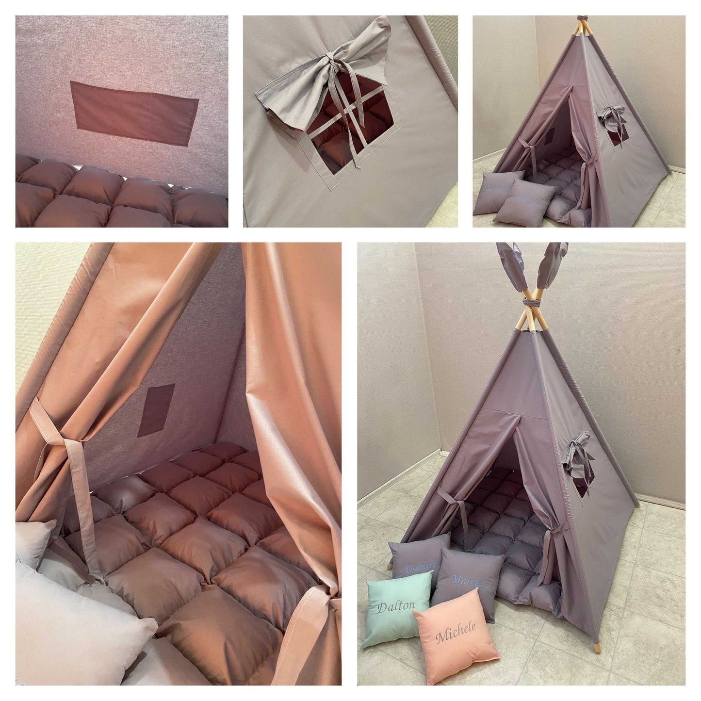 Teepees for kids, Gray Tent toddler, Ivory Tipi with blocking system, LED Light, Kids Teepee,  Play Tent , Girls Room Decor, kids furniture