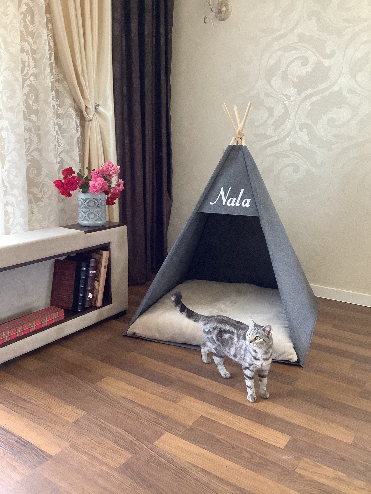 Cat house, dog bed house Teepee, cat cave bed, dog house sign, Puppy pillow tent, eco-friendly felt, strong form cozy place relax, Pets cat