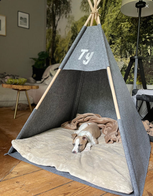 XL Bed Pets 39"Teepee for Big Dogs, large dogs tent, Personalized Teepee Pet husky dogs bed indoor kennel house grey puppy pet bed Name