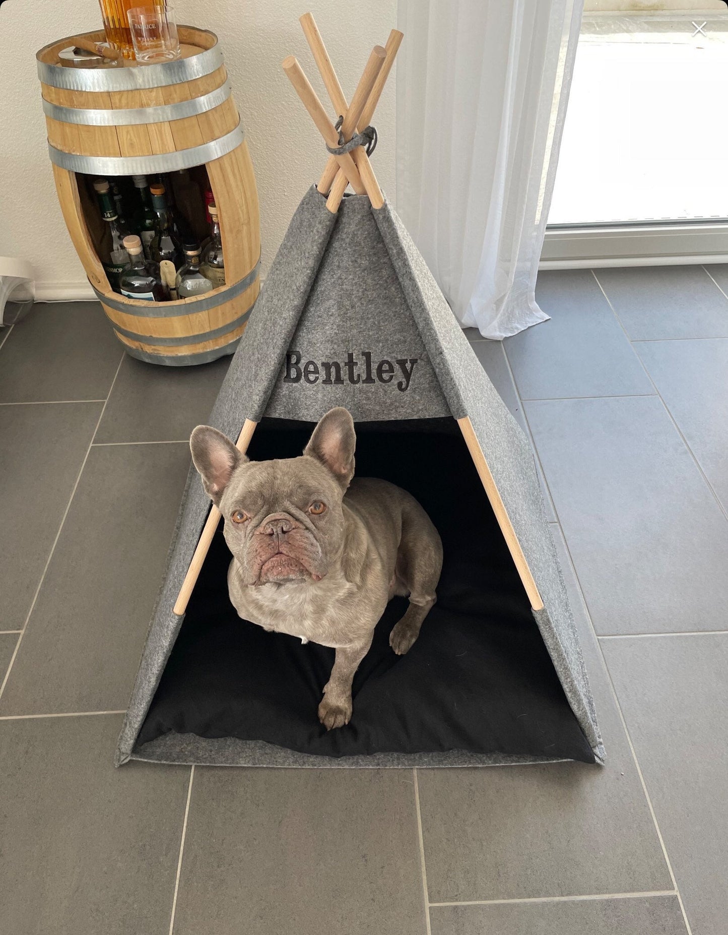 puppy bed, dog house, Teepee personalized dog bed, Pup tent, Grey soft eco-friendly felt of a strong form cozy relax House bunny dog bed cat