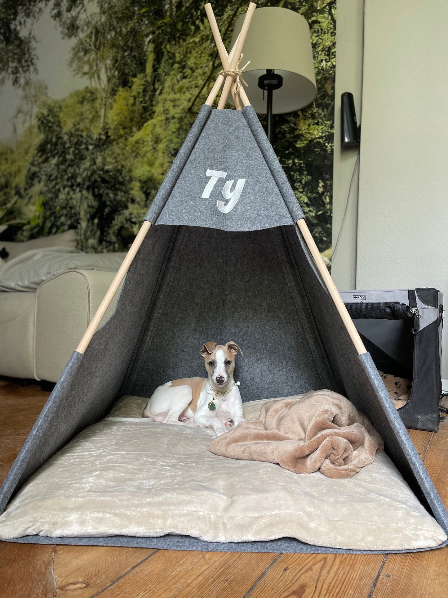 XL Bed Pets 39"Teepee for Big Dogs, large dogs tent, Personalized Teepee Pet husky dogs bed indoor kennel house grey puppy pet bed Name