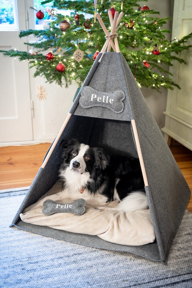 puppy bed, dog house, Teepee personalized dog bed, Pup tent, Grey soft eco-friendly felt of a strong form cozy relax House bunny dog bed cat