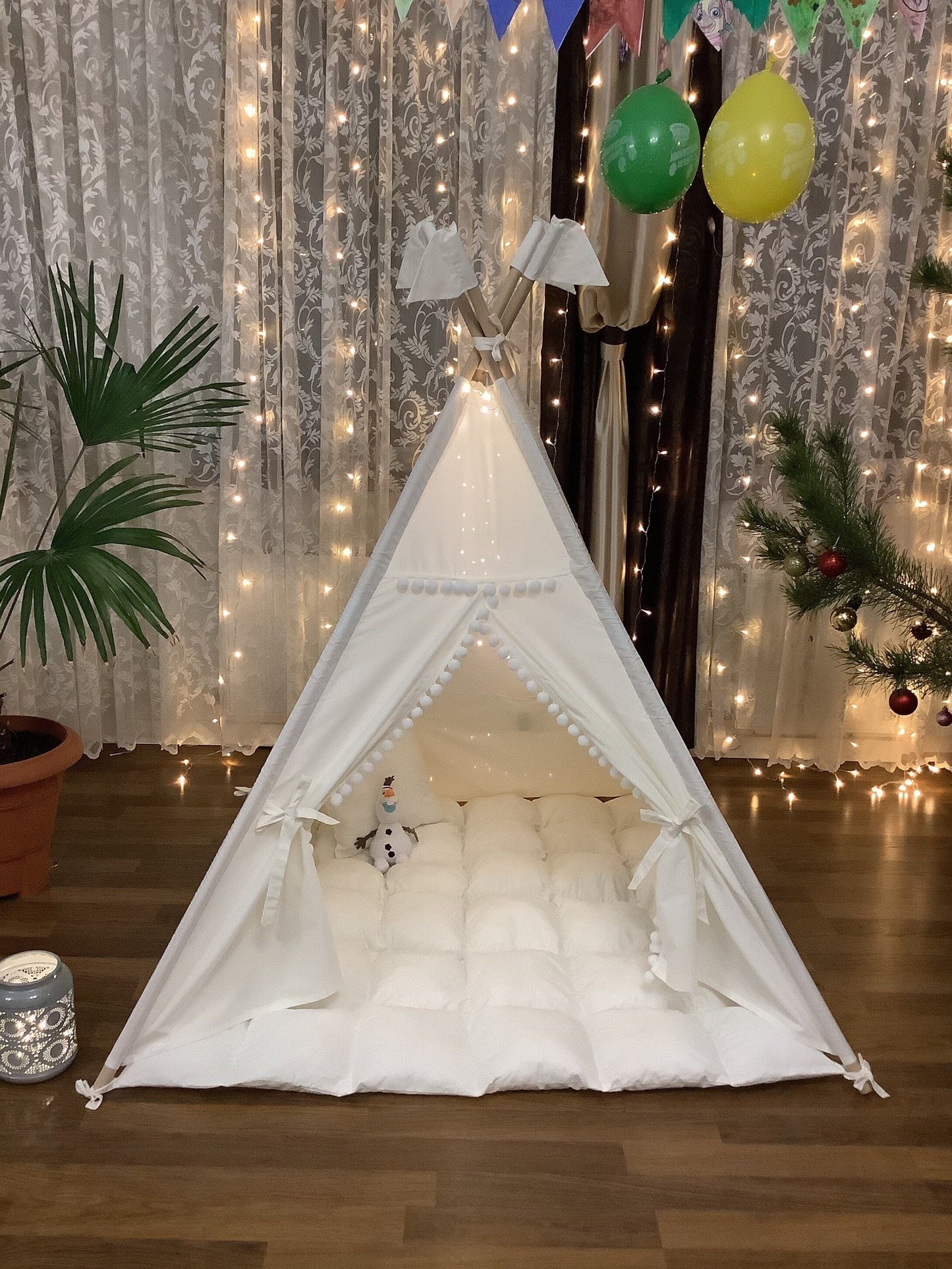 Teepees for kids, Tent Ivory ,Beige, Gray tent, Christmas gift Teepee, ecru fabric tent with Window Mat Tepee  for Girl montessori furniture