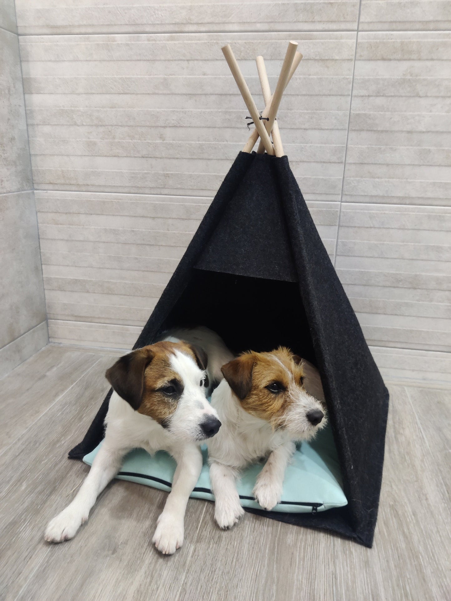 Mini Teepee Dog bed pet house Lounger cover puppy tent with black pillow friendly felt strong pyramid cozy relax pillow Bed dogs, cat, bunny