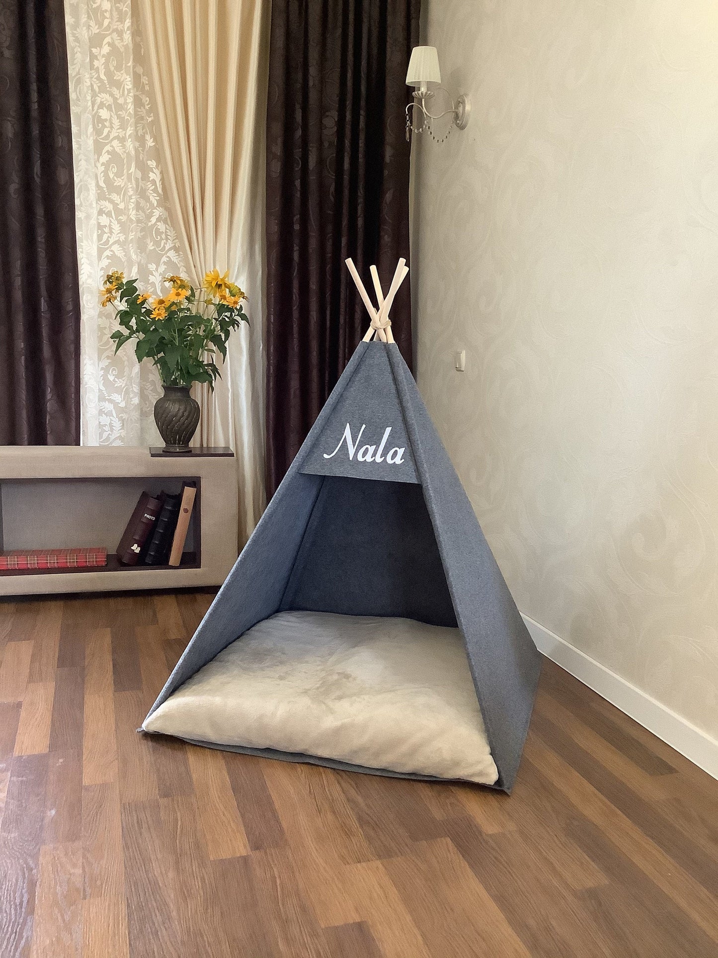 Dogs beds Puppy house, Small Teepee cat, bunny tent wood frame felt , any teepee dog, bunny bed pillow, pet Supplies small bed, pet bed name