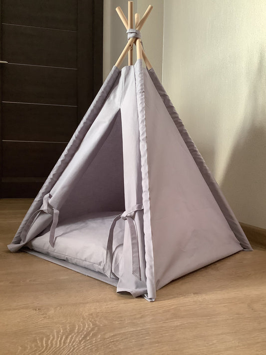 Pet bed, cat Teepee House cave, Gray, Ivory, Pinc, White tipi bed for dog, cat bunny, Boho bunny Tent Cat rabbit, Little dog, Tipi cat