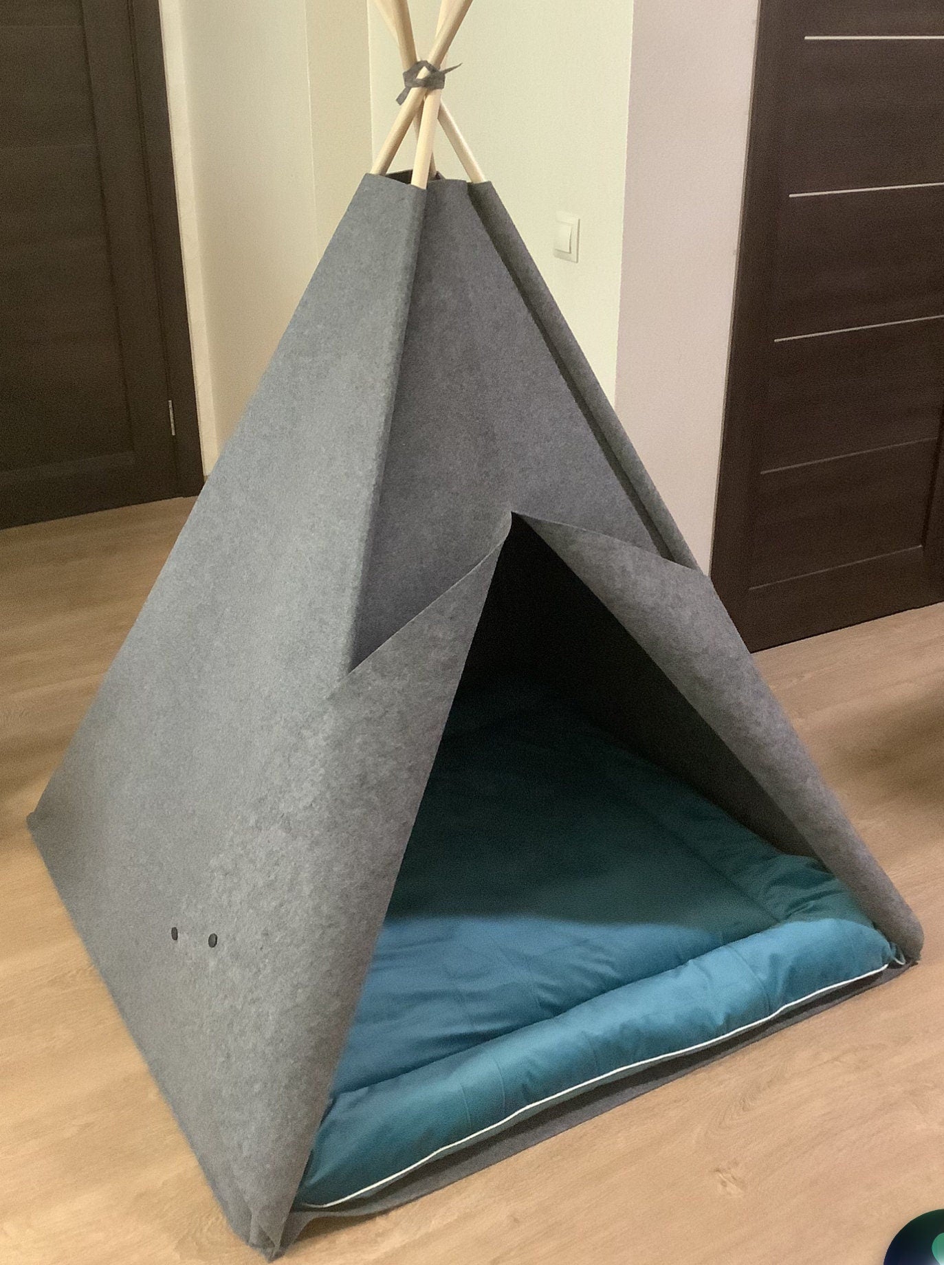 Mini Teepee Dog bed pet house Lounger cover puppy tent with black pillow friendly felt strong pyramid cozy relax pillow Bed dogs, cat, bunny